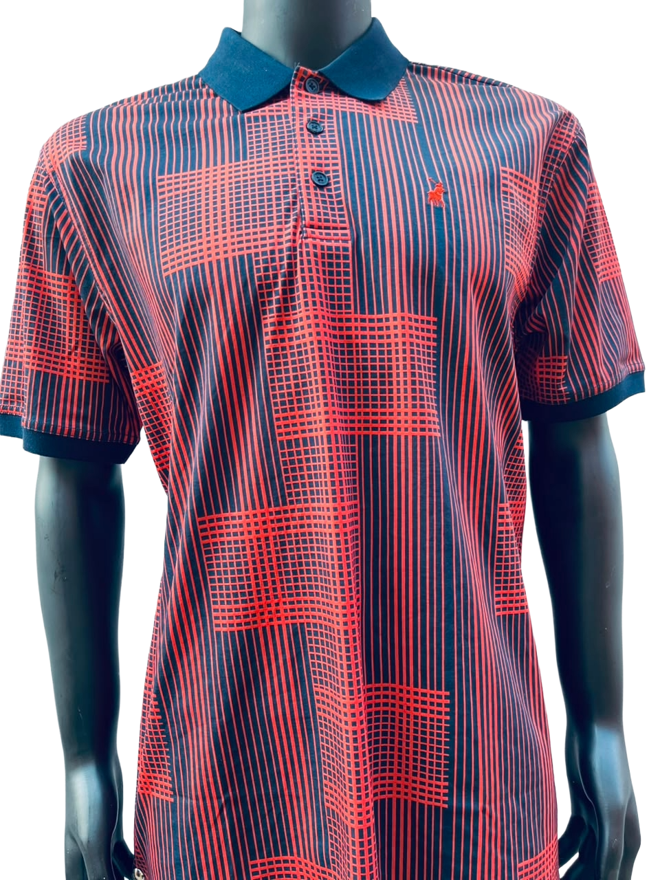 POLO S/S DOUBLE MERCERISED GOLFER - ORANGE/NAVY