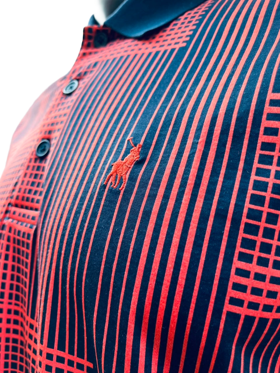POLO S/S DOUBLE MERCERISED GOLFER - ORANGE/NAVY